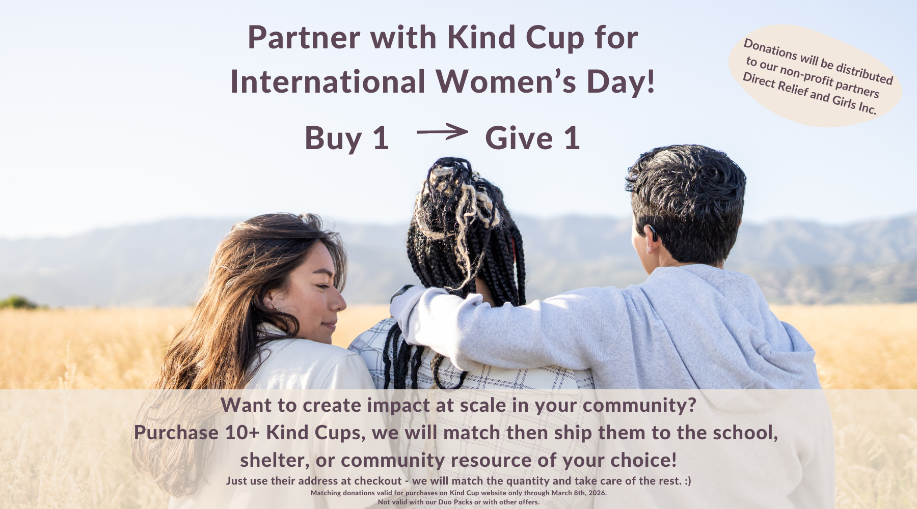 International Women's Day partnership with Direct Relief and Kind Cup menstrual cups